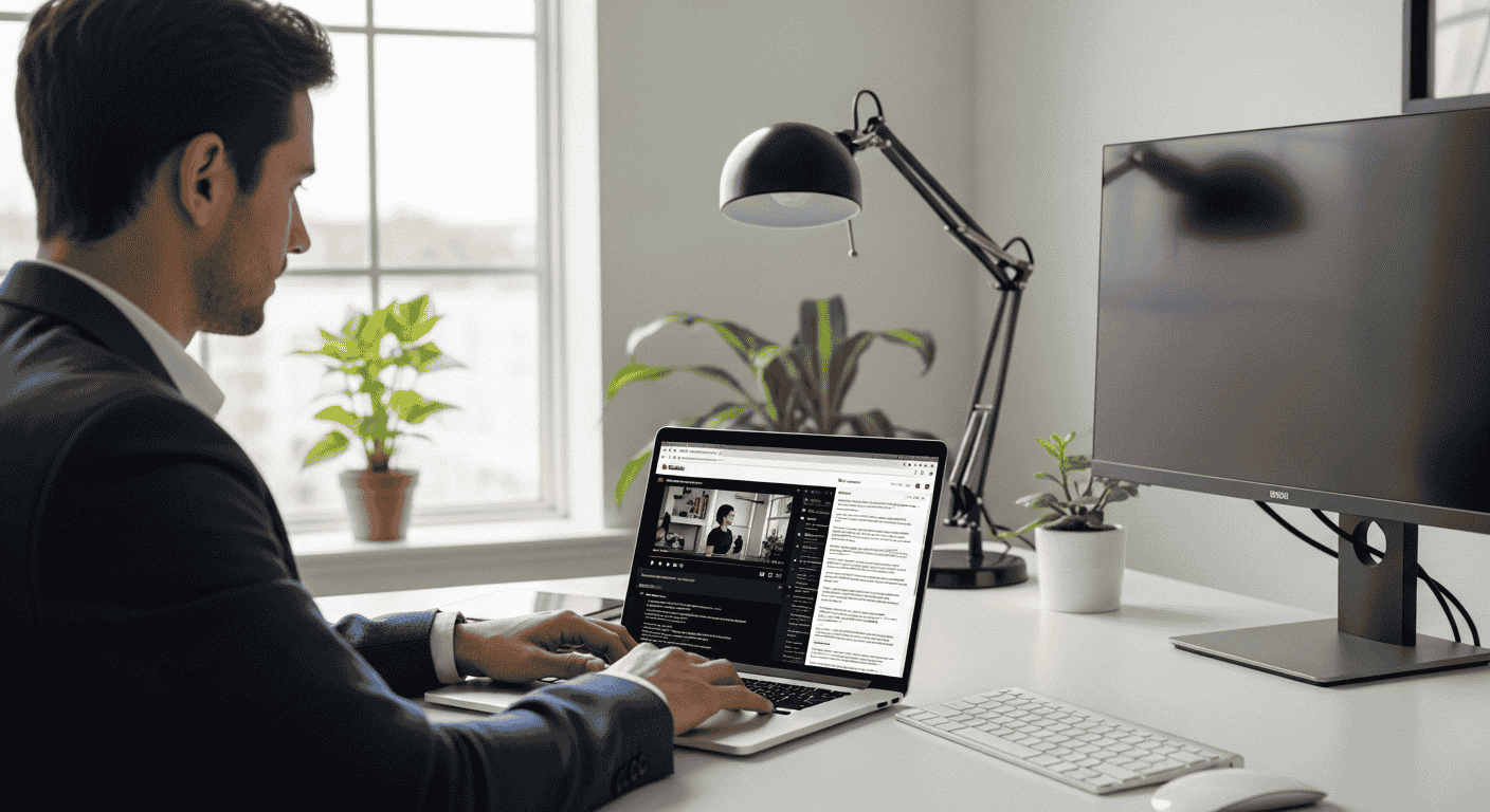 Person extracting transcripts from YouTube Video